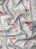 Gray Pure Silk Digital Print Floral Saree with Unstitched Blouse - Hiral Fashion | Grocsy