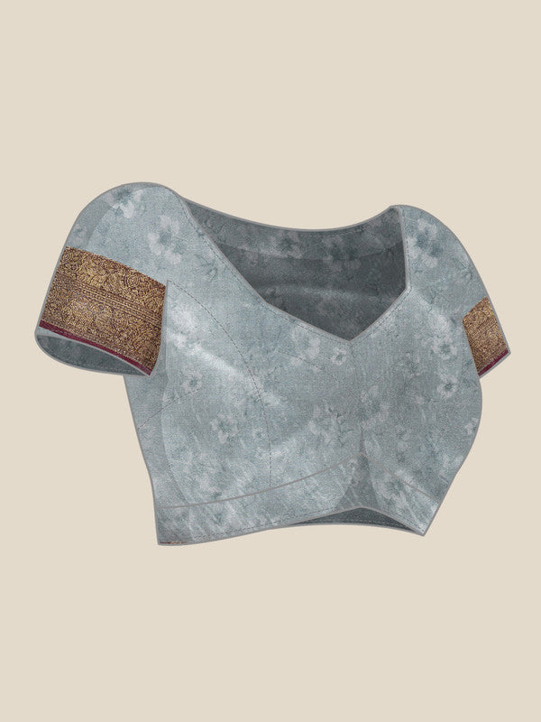 Gray Pure Silk Digital Print Floral Saree with Unstitched Blouse - Hiral Fashion | Grocsy