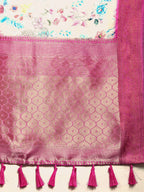 Off White Pure Silk Digital Print Floral Saree with Unstitched Blouse - Hiral Fashion | Grocsy