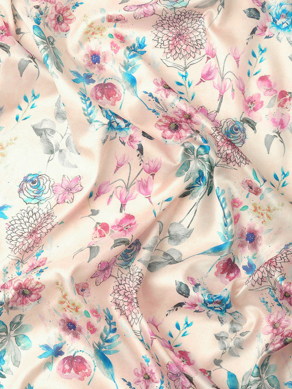 Off White Pure Silk Digital Print Floral Saree with Unstitched Blouse - Hiral Fashion | Grocsy