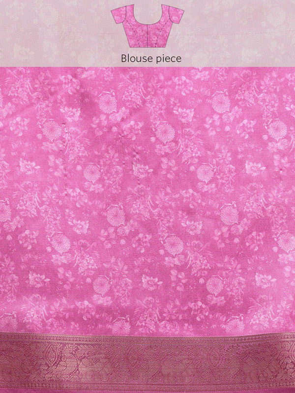 Off White Pure Silk Digital Print Floral Saree with Unstitched Blouse - Hiral Fashion | Grocsy