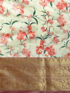 Green Pure Silk Digital Print Floral Saree with Unstitched Blouse - Hiral Fashion | Grocsy
