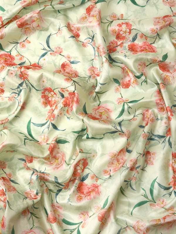 Green Pure Silk Digital Print Floral Saree with Unstitched Blouse - Hiral Fashion | Grocsy