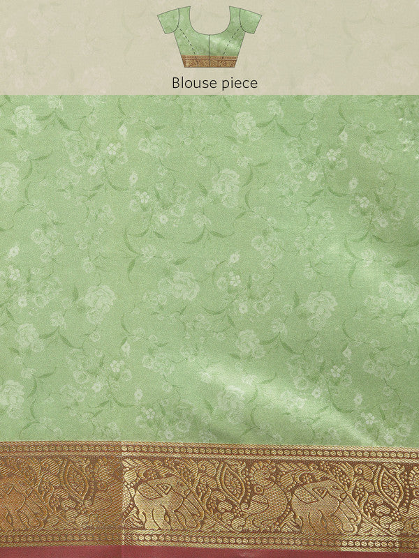 Green Pure Silk Digital Print Floral Saree with Unstitched Blouse - Hiral Fashion | Grocsy