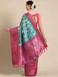 Turquoise Pure Silk Digital Print Floral Saree with Unstitched Blouse - Hiral Fashion | Grocsy
