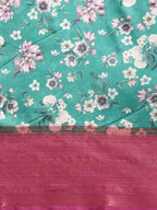 Turquoise Pure Silk Digital Print Floral Saree with Unstitched Blouse - Hiral Fashion | Grocsy