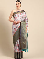 Gray Pure Silk Digital Print Floral Saree with Unstitched Blouse - Hiral Fashion | Grocsy