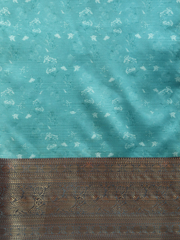Gray Pure Silk Digital Print Floral Saree with Unstitched Blouse - Hiral Fashion | Grocsy