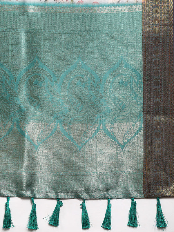 Gray Pure Silk Digital Print Floral Saree with Unstitched Blouse - Hiral Fashion | Grocsy