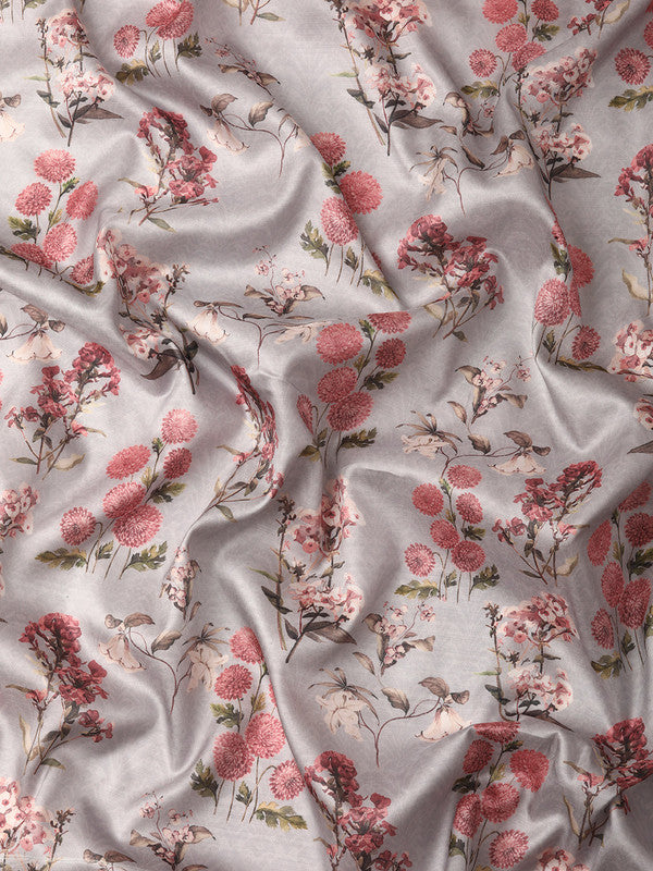 Gray Pure Silk Digital Print Floral Saree with Unstitched Blouse - Hiral Fashion | Grocsy