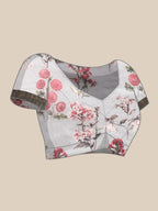 Gray Pure Silk Digital Print Floral Saree with Unstitched Blouse - Hiral Fashion | Grocsy