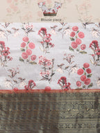 Gray Pure Silk Digital Print Floral Saree with Unstitched Blouse - Hiral Fashion | Grocsy