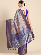 Brown Pure Silk Digital Print Floral Saree with Unstitched Blouse - Hiral Fashion | Grocsy