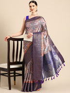 Brown Pure Silk Digital Print Floral Saree with Unstitched Blouse - Hiral Fashion | Grocsy