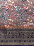 Brown Pure Silk Digital Print Floral Saree with Unstitched Blouse - Hiral Fashion | Grocsy