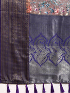 Brown Pure Silk Digital Print Floral Saree with Unstitched Blouse - Hiral Fashion | Grocsy
