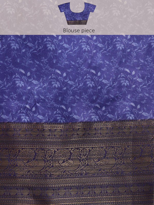 Brown Pure Silk Digital Print Floral Saree with Unstitched Blouse - Hiral Fashion | Grocsy