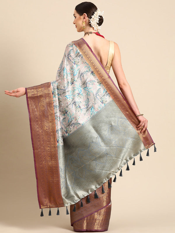 Multicolor Pure Silk Digital Print Floral Saree with Unstitched Blouse - Hiral Fashion | Grocsy