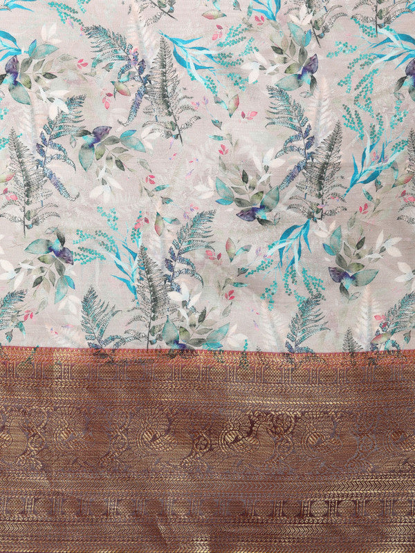 Multicolor Pure Silk Digital Print Floral Saree with Unstitched Blouse - Hiral Fashion | Grocsy