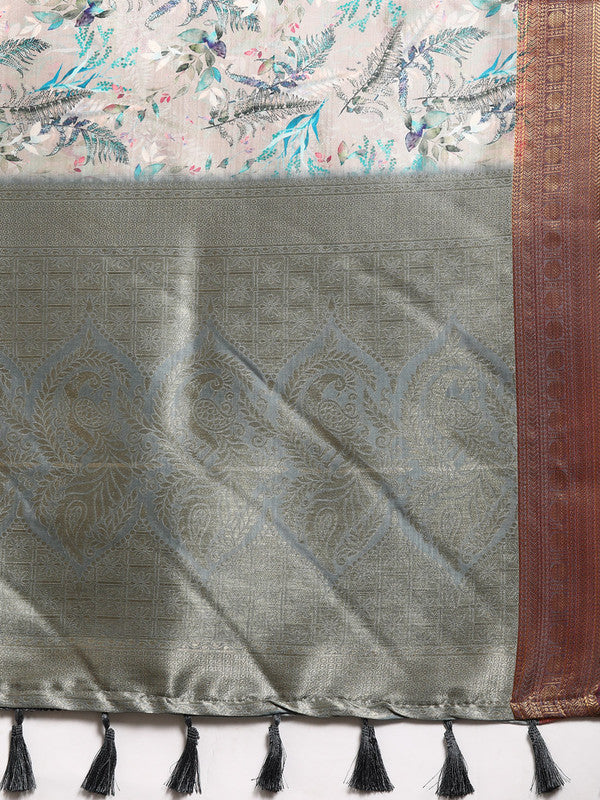 Multicolor Pure Silk Digital Print Floral Saree with Unstitched Blouse - Hiral Fashion | Grocsy