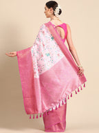 Pink Pure Silk Digital Print Floral Saree with Unstitched Blouse - Hiral Fashion | Grocsy