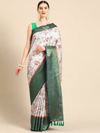 Gray Pure Silk Digital Print Floral Saree with Unstitched Blouse - Hiral Fashion | Grocsy