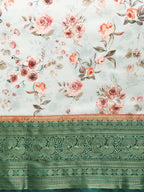 Gray Pure Silk Digital Print Floral Saree with Unstitched Blouse - Hiral Fashion | Grocsy