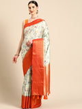 Green Pure Silk Digital Print Floral Saree with Unstitched Blouse - Hiral Fashion | Grocsy