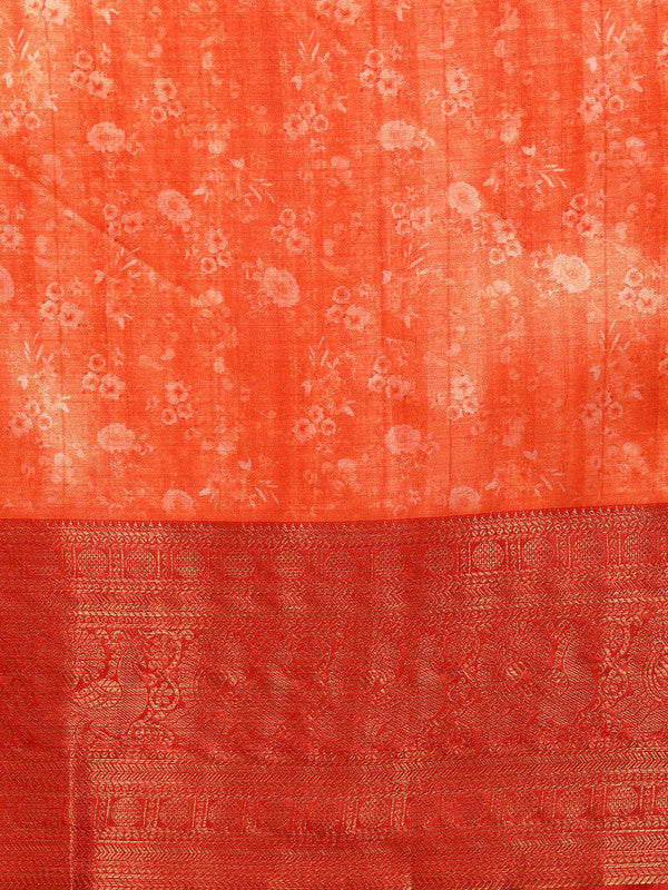 Green Pure Silk Digital Print Floral Saree with Unstitched Blouse - Hiral Fashion | Grocsy