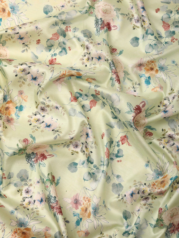 Green Pure Silk Digital Print Floral Saree with Unstitched Blouse - Hiral Fashion | Grocsy