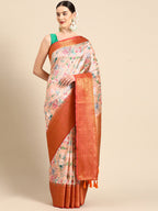 Peach Pure Silk Digital Print Floral Saree with Unstitched Blouse - Hiral Fashion | Grocsy