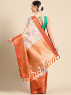Peach Pure Silk Digital Print Floral Saree with Unstitched Blouse - Hiral Fashion | Grocsy