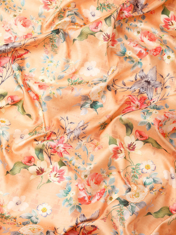 Peach Pure Silk Digital Print Floral Saree with Unstitched Blouse - Hiral Fashion | Grocsy
