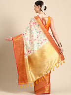 Multicolor Pure Silk Digital Print Floral Saree with Unstitched Blouse - Hiral Fashion | Grocsy