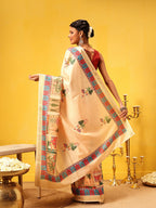 Hiral Fashion Beige Banarasi Art Silk Abstract Digital Printed Saree | Grocsy