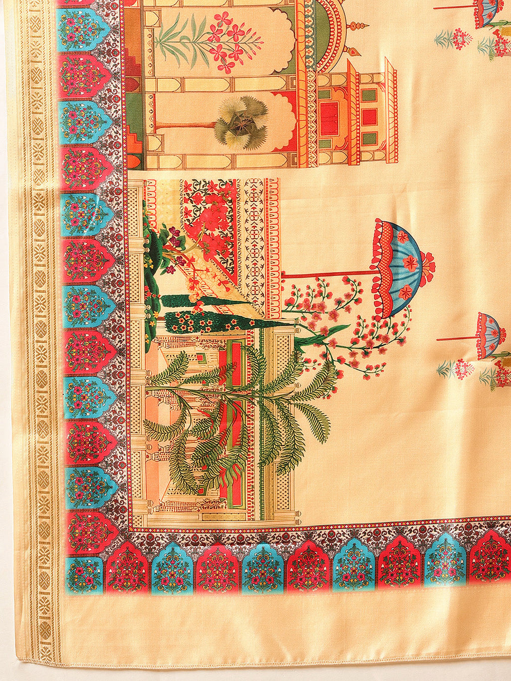 Hiral Fashion Beige Banarasi Art Silk Abstract Digital Printed Saree | Grocsy