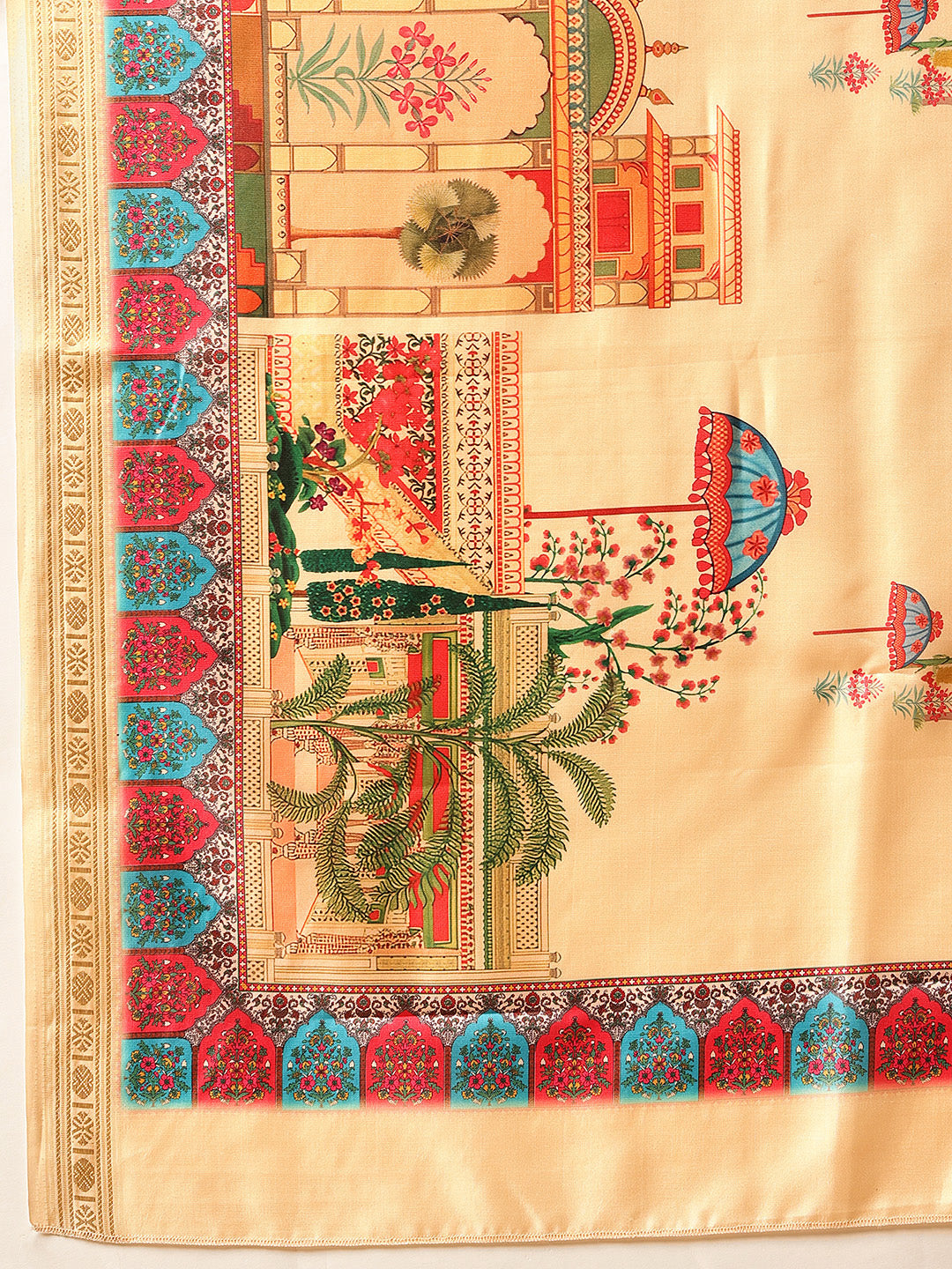 Hiral Fashion Beige Banarasi Art Silk Abstract Digital Printed Saree | Grocsy