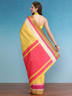 Mustard Tusser Silk Digital Print Solid Saree with Unstitched Blouse - Hiral Fashion | Grocsy