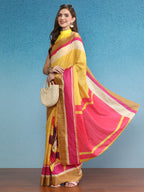 Mustard Tusser Silk Digital Print Solid Saree with Unstitched Blouse - Hiral Fashion | Grocsy