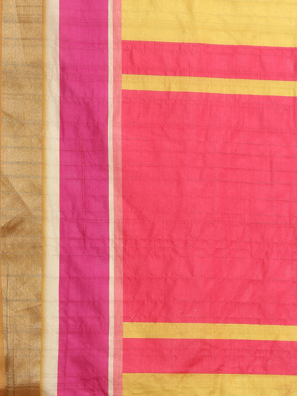 Mustard Tusser Silk Digital Print Solid Saree with Unstitched Blouse - Hiral Fashion | Grocsy