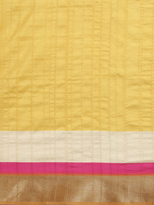 Mustard Tusser Silk Digital Print Solid Saree with Unstitched Blouse - Hiral Fashion | Grocsy