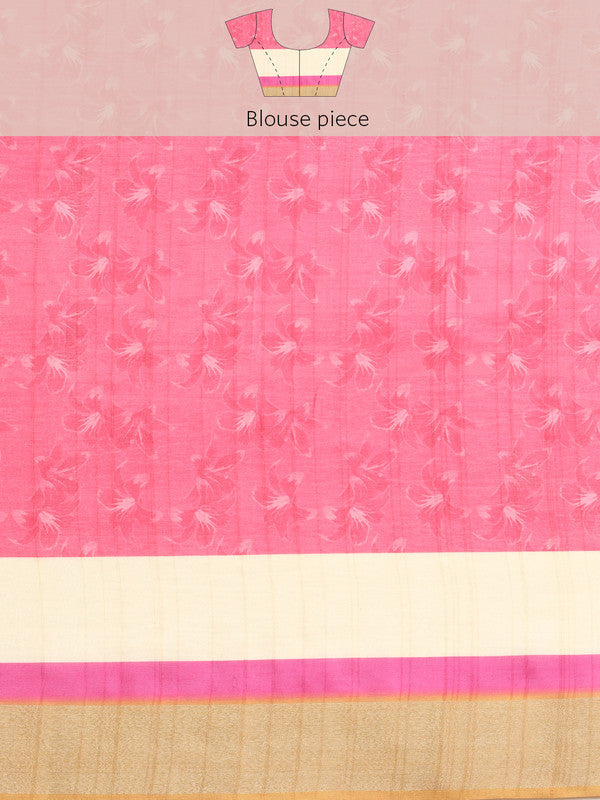 Mustard Tusser Silk Digital Print Solid Saree with Unstitched Blouse - Hiral Fashion | Grocsy