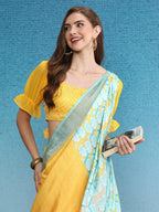 Multicolor Tusser Silk Digital Print Solid Saree with Unstitched Blouse - Hiral Fashion | Grocsy