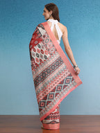 Multicolor Tusser Silk Digital Print Abstract Saree with Unstitched Blouse - Hiral Fashion | Grocsy