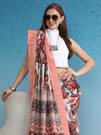 Multicolor Tusser Silk Digital Print Abstract Saree with Unstitched Blouse - Hiral Fashion | Grocsy