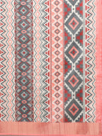 Multicolor Tusser Silk Digital Print Abstract Saree with Unstitched Blouse - Hiral Fashion | Grocsy