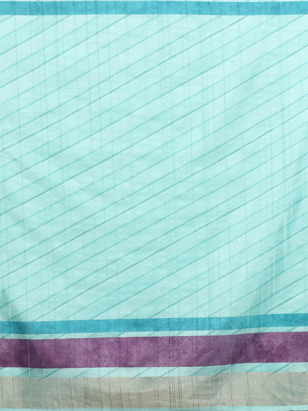 Purple Tusser Silk Digital Print Striped Saree with Unstitched Blouse - Hiral Fashion | Grocsy