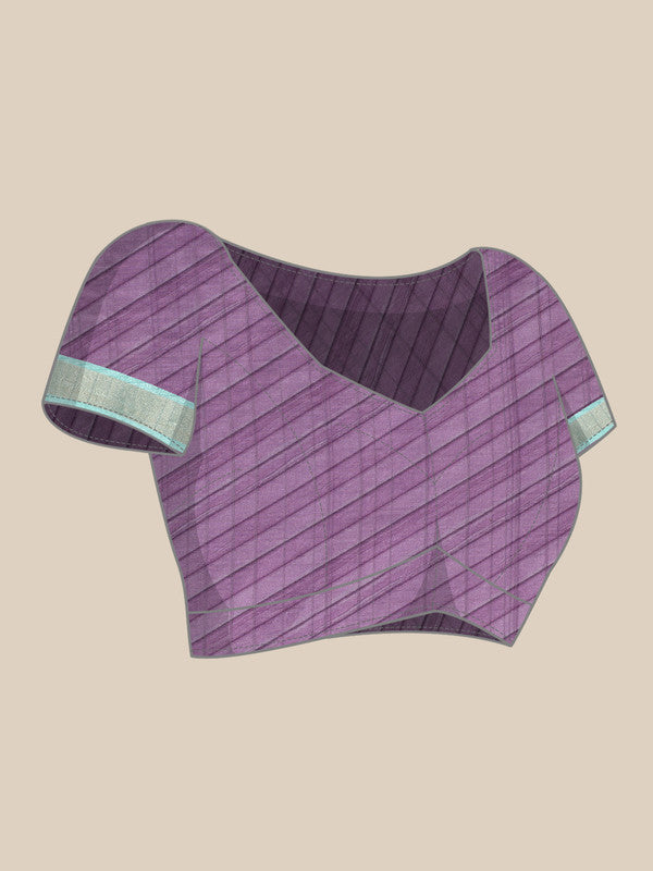 Purple Tusser Silk Digital Print Striped Saree with Unstitched Blouse - Hiral Fashion | Grocsy