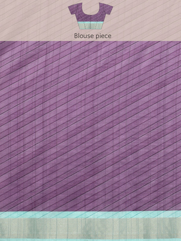 Purple Tusser Silk Digital Print Striped Saree with Unstitched Blouse - Hiral Fashion | Grocsy