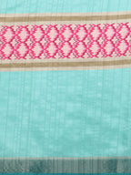 Turquoise Tusser Silk Digital Print Striped Saree with Unstitched Blouse - Hiral Fashion | Grocsy